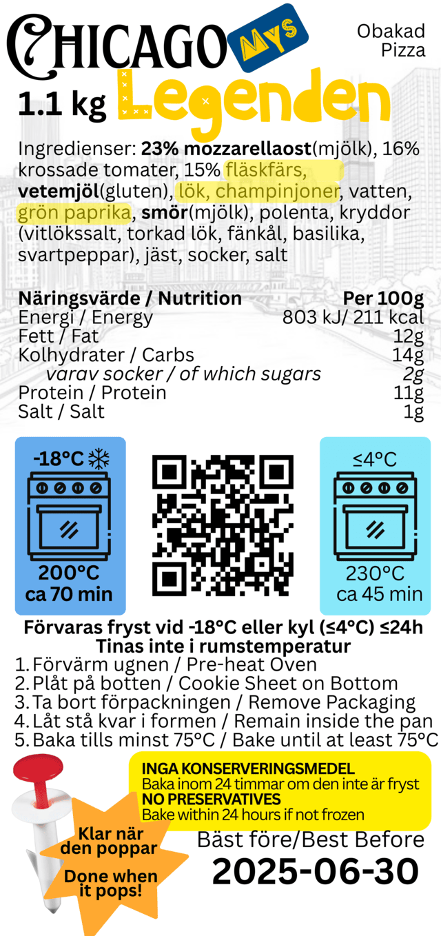 Our signature ingredients Pizza ingredient label