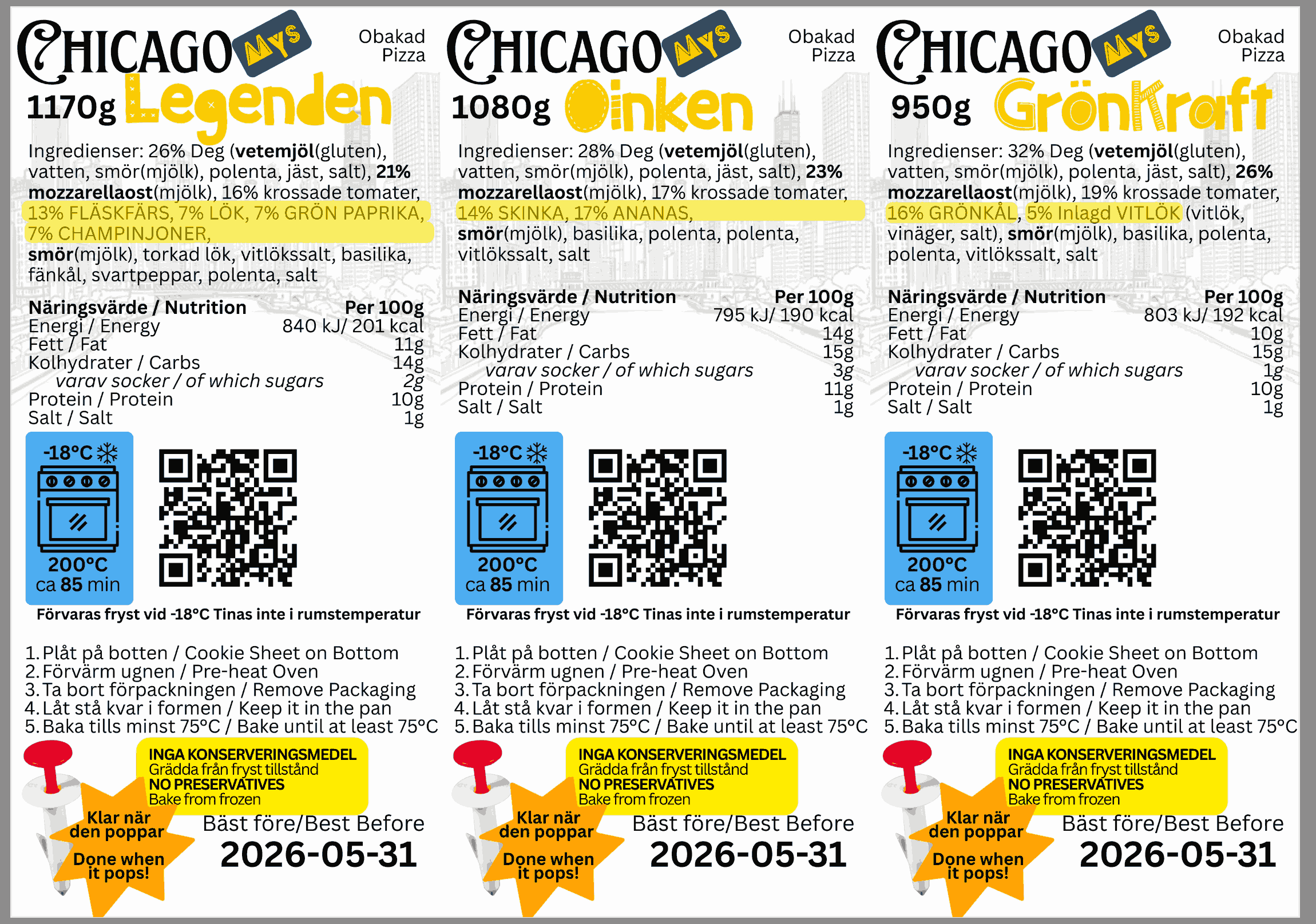 Our signature ingredients Pizza ingredient label